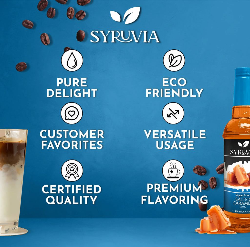 SYRUVIA product with features listed on a blue background