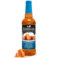 Bottle of Syruvia salted caramel syrup on a white background